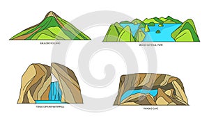 Set of Indonesia vector landscapes, flat icons photo