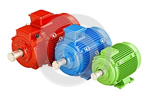 Set of industrial electric motors, 3D rendering