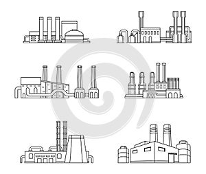 Set of industrial manufactory buildings. Factory, plant, energy and power station.