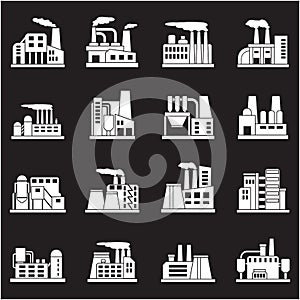 Set of industrial manufactory buildings icons set photo