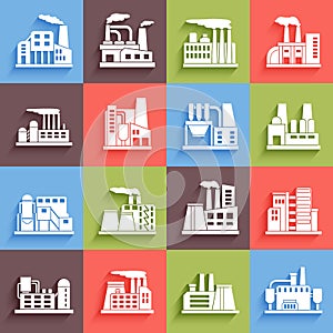 Set of industrial manufactory buildings icons set photo