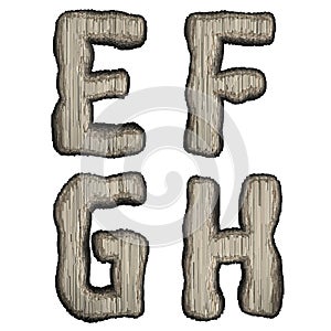 Set of industrial metal alphabet letters E, F, G, H. 3D