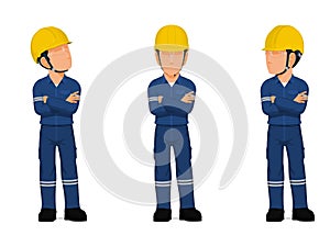 Set of industrial worker with folded arms on white background