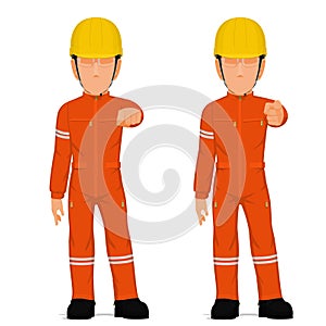 Set of industrial worker is pointing to something