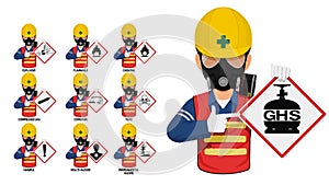 Set of industrial worker is presenting the GHS pictogram photo