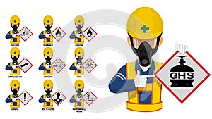 Set of industrial worker is presenting the GHS pictogram photo