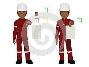 Set of industrial worker is presenting a piece of paper photo