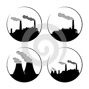 Set of industry manufactory building icons. Plant and factory