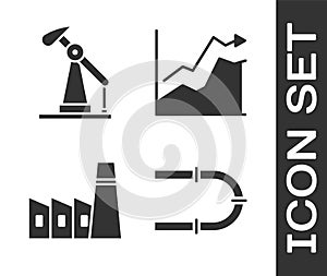 Set Industry pipe, Oil pump or pump jack, Oil industrial factory building and Oil price increase icon. Vector