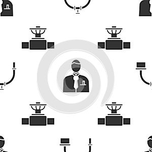 Set Industry pipe and valve, Businessman or stock market trader and Industry pipe and valve on seamless pattern. Vector