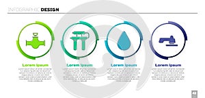 Set Industry pipe and valve, Water filter, Water drop and Water tap. Business infographic template. Vector