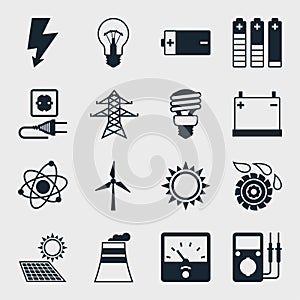 Set of industry power icons in flat design style