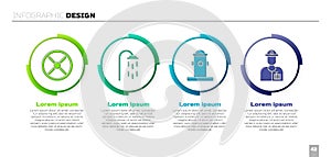 Set Industry valve, Shower, Fire hydrant and Plumber. Business infographic template. Vector