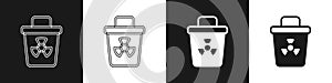 Set Infectious waste icon isolated on black and white background. Tank for collecting radioactive waste. Dumpster or