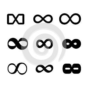 Set of Infinity geometric icon, mathematical tattoo symbol, endless abstract shape vector illustration modern sign