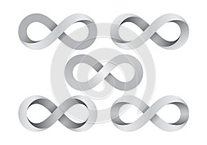 Set of Infinity signs made of different types of torsion. Vector illustration