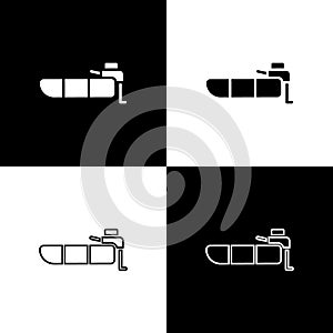 Set Inflatable boat with outboard motor icon isolated on black and white background. Vector