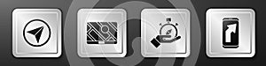 Set Infographic of city map navigation, City map navigation, Compass and City map navigation icon. Silver square button. Vector