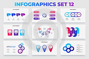 Set of the infographic elements. Banners, arrows, timelines and flowchart with 3, 4, 5 and 6 options