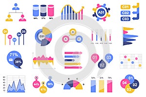 Set of infographic elements data visualization vector design template with different chart, diagram, flowchart, workflow