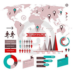 Set of infographic elements with world map