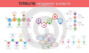 Set of infographic timeline,roadmap,ideas,strategy on white background,vector illustration.Milestone presentation layout design