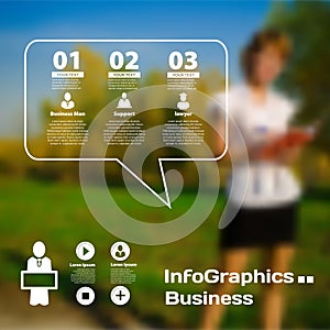 Set of infographics on blurred photographic background