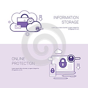 Set of Information Storage And Online Protection Banners Business Concept Template Background With Copy Space