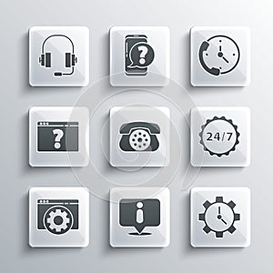 Set Information, Time Management, Clock 24 hours, Telephone, Browser setting, with question mark, Headphones and support