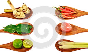 Set ingredient of thai spicy soup, tom yum is thai food on white background.