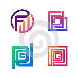 Set of initial FW, PD, PDG symbol for Business logo design template. Collection of Abstracts modern icons for organization