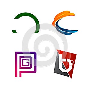 Set of initial letter C, PGD, B, half circle symbol for Business logo design template. Collection of Abstracts modern icons for