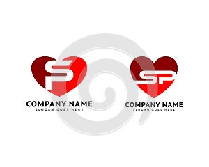 Set of Initial Letter SP Heart Love Logo Icon Design Template Element