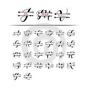Set of initial love monogram split letter vector isolated