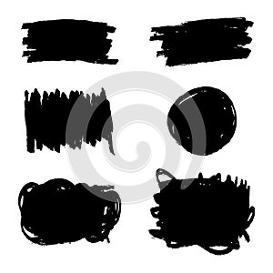 Set of ink brush strokes, brushes, lines, black paint, grungy. hand drawn graphic element isolated on white background. vector
