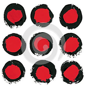Set of ink brush strokes, circle,round spots