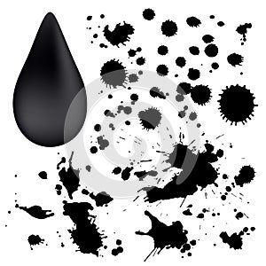 Set: Ink spots (splashing, black blob, spatter) photo