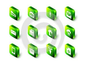 Set Inkwell, Pencil, Mail and e-mail, Cloud database, Document settings, Tie and Briefcase icon. Vector