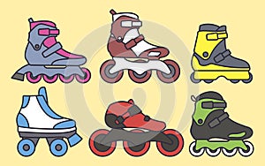 Set of Inline Roller Skates colored icons. Vector illustration