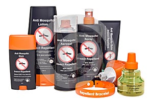 Set of insect repellent products, 3D rendering