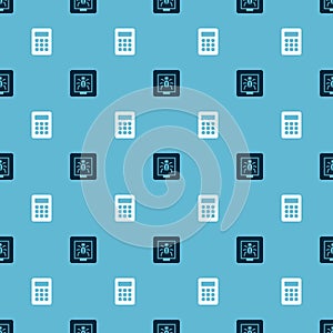 Set Insects in a frame and Calculator on seamless pattern. Vector