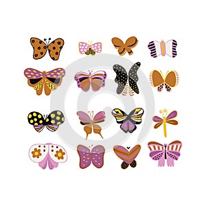 Set insects neutral colors. Set of stickers. Perfect for wallpapers, gift paper, greeting cards, fabrics, textiles, web