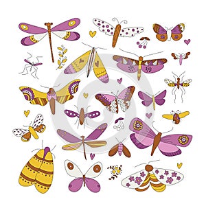 Set insects. Set of stickers. Perfect for wallpapers, gift paper, greeting cards, fabrics, textiles, web designs. All
