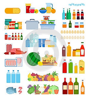 Set of Inside Refrigerator icons flat vector