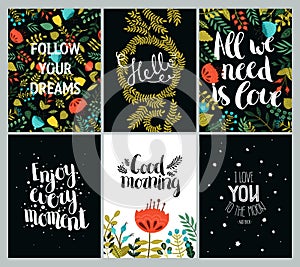 Set of inspirational and romantic cards