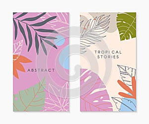 Set of insta story templates with tropical palm leaves