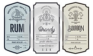 Set of intage bottle label design with ethnic elements in thin line style.