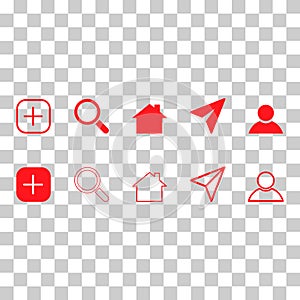Set of Interface buttons for web design, social media icon symbol, vector illustration