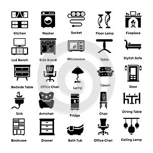 Set of Interior and Decoration Glyph Icons 1