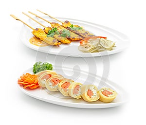 Set of international dishes arranged for catering